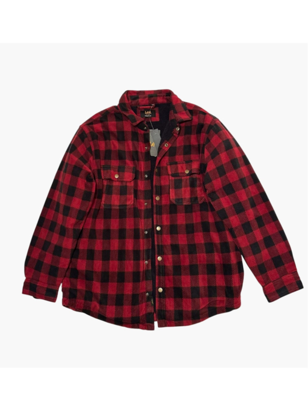 Lee Red Plaid Fleece Jacket Mens XL Soft Black Faux Sherpa Fur Lining NWT - Picture 4 of 16